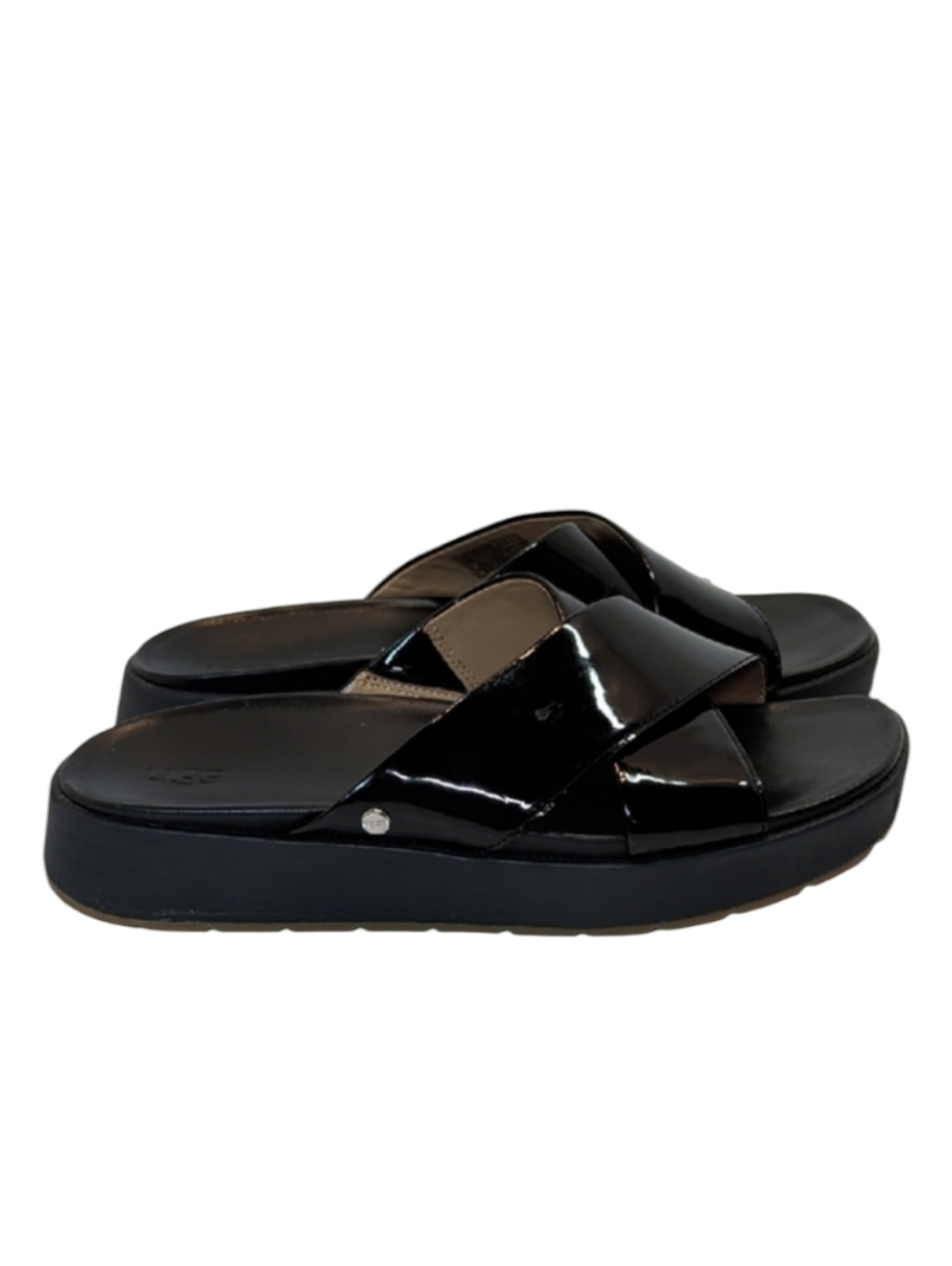 UGG Emily Criss Cross Glossy Black Slide Sandals Size 9